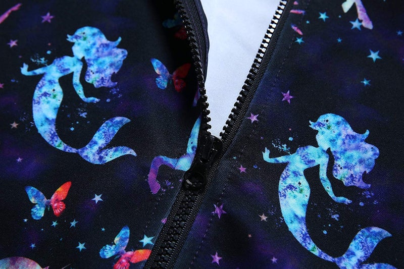 QPANCY Hoodie for Girls Mermaid Zip Up Jackets Sweatshirt Navy Blue Tops Outfit 10 11 - Image 3